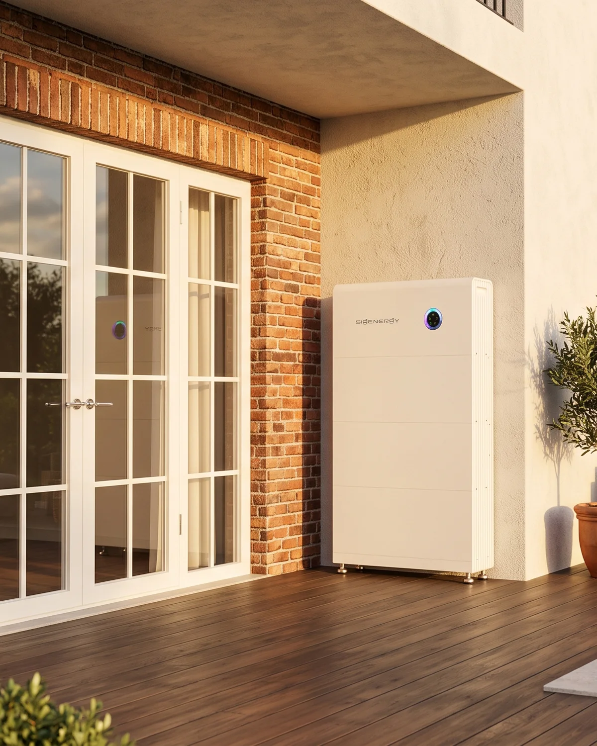 Sigenergy-Stromspeicher an der Terrasse eines Wohnhauses